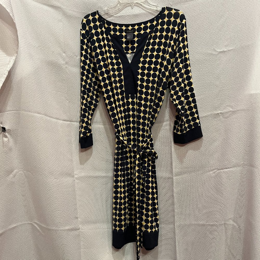Ann Taylor Yellow/Navy Circle Print Knit Dress - Sz XL